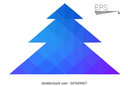 Blue, pink low poly style christmas tree vector illustration consisting of triangles. Abstract triangular polygonal origami or crystal design of New Years celebration. Isolated on white background