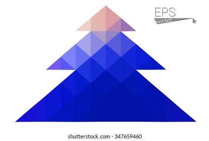 Blue, pink low poly style christmas tree vector illustration consisting of triangles. Abstract triangular polygonal origami or crystal design of New Years celebration. Isolated on white background