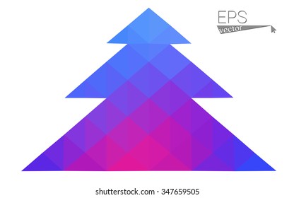 Blue, pink low poly style christmas tree vector illustration consisting of triangles. Abstract triangular polygonal origami or crystal design of New Years celebration. Isolated on white background