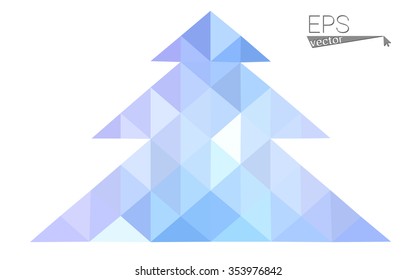 Blue, pink low poly style christmas tree vector illustration consisting of triangles. Abstract triangular polygonal origami or crystal design of New Years celebration. Isolated on white background