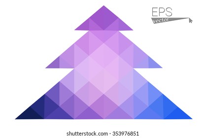 Blue, pink low poly style christmas tree vector illustration consisting of triangles. Abstract triangular polygonal origami or crystal design of New Years celebration. Isolated on white background