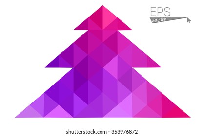 Blue, pink low poly style christmas tree vector illustration consisting of triangles. Abstract triangular polygonal origami or crystal design of New Years celebration. Isolated on white background