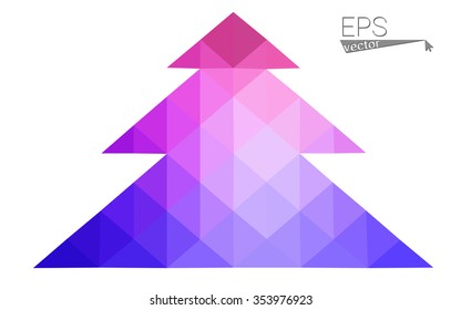 Blue, pink low poly style christmas tree vector illustration consisting of triangles. Abstract triangular polygonal origami or crystal design of New Years celebration. Isolated on white background