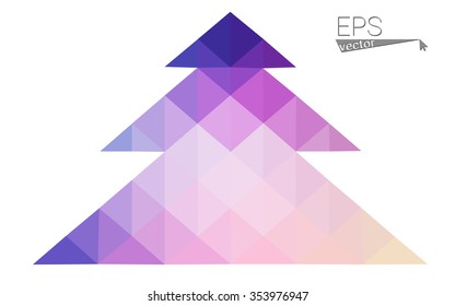 Blue, pink low poly style christmas tree vector illustration consisting of triangles. Abstract triangular polygonal origami or crystal design of New Years celebration. Isolated on white background