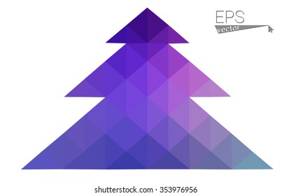 Blue, pink low poly style christmas tree vector illustration consisting of triangles. Abstract triangular polygonal origami or crystal design of New Years celebration. Isolated on white background