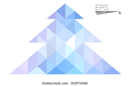 Blue, pink low poly style christmas tree vector illustration consisting of triangles. Abstract triangular polygonal origami or crystal design of New Years celebration. Isolated on white background