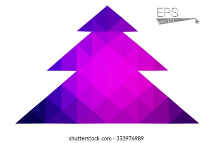 Blue, pink low poly style christmas tree vector illustration consisting of triangles. Abstract triangular polygonal origami or crystal design of New Years celebration. Isolated on white background