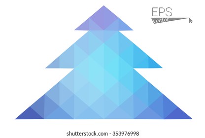 Blue, pink low poly style christmas tree vector illustration consisting of triangles. Abstract triangular polygonal origami or crystal design of New Years celebration. Isolated on white background