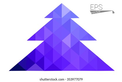 Blue, pink low poly style christmas tree vector illustration consisting of triangles. Abstract triangular polygonal origami or crystal design of New Years celebration. Isolated on white background
