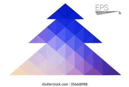 Blue, pink low poly style christmas tree vector illustration consisting of triangles. Abstract triangular polygonal origami or crystal design of New Years celebration. Isolated on white background