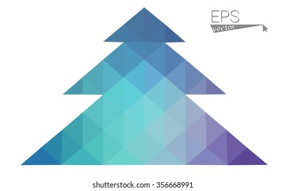 Blue, pink low poly style christmas tree vector illustration consisting of triangles. Abstract triangular polygonal origami or crystal design of New Years celebration. Isolated on white background