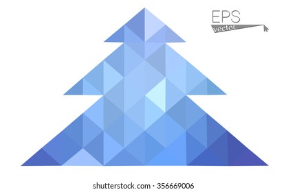 Blue, pink low poly style christmas tree vector illustration consisting of triangles. Abstract triangular polygonal origami or crystal design of New Years celebration. Isolated on white background