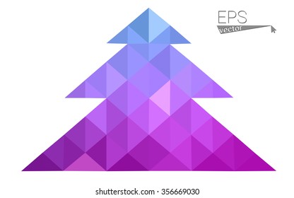 Blue, pink low poly style christmas tree vector illustration consisting of triangles. Abstract triangular polygonal origami or crystal design of New Years celebration. Isolated on white background