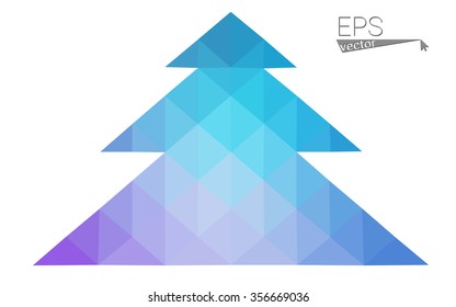 Blue, pink low poly style christmas tree vector illustration consisting of triangles. Abstract triangular polygonal origami or crystal design of New Years celebration. Isolated on white background
