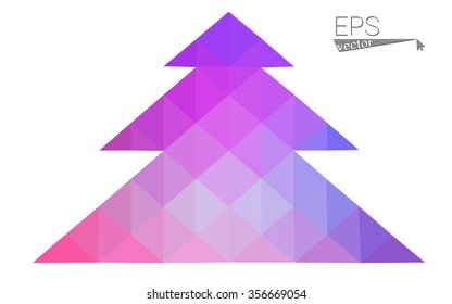 Blue, pink low poly style christmas tree vector illustration consisting of triangles. Abstract triangular polygonal origami or crystal design of New Years celebration. Isolated on white background