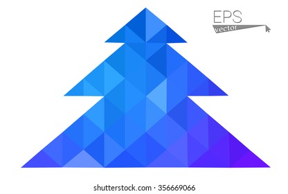 Blue, pink low poly style christmas tree vector illustration consisting of triangles. Abstract triangular polygonal origami or crystal design of New Years celebration. Isolated on white background