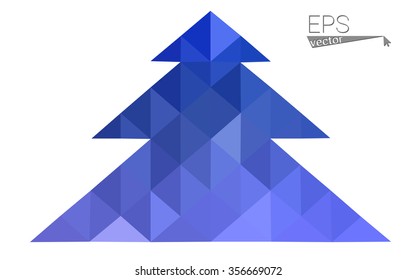 Blue, pink low poly style christmas tree vector illustration consisting of triangles. Abstract triangular polygonal origami or crystal design of New Years celebration. Isolated on white background