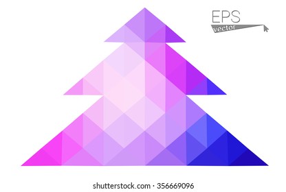 Blue, pink low poly style christmas tree vector illustration consisting of triangles. Abstract triangular polygonal origami or crystal design of New Years celebration. Isolated on white background