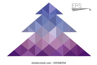 Blue, pink low poly style christmas tree vector illustration consisting of triangles. Abstract triangular polygonal origami or crystal design of New Years celebration. Isolated on white background