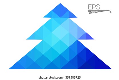 Blue, pink low poly style christmas tree vector illustration consisting of triangles. Abstract triangular polygonal origami or crystal design of New Years celebration. Isolated on white background