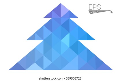 Blue, pink low poly style christmas tree vector illustration consisting of triangles. Abstract triangular polygonal origami or crystal design of New Years celebration. Isolated on white background