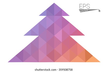 Blue, pink low poly style christmas tree vector illustration consisting of triangles. Abstract triangular polygonal origami or crystal design of New Years celebration. Isolated on white background