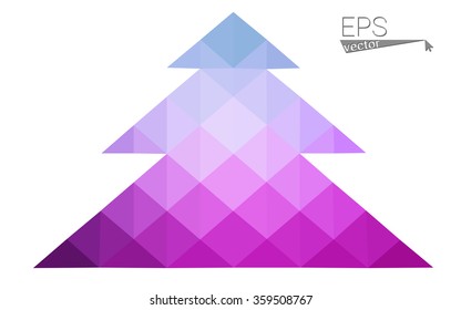 Blue, pink low poly style christmas tree vector illustration consisting of triangles. Abstract triangular polygonal origami or crystal design of New Years celebration. Isolated on white background