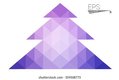 Blue, pink low poly style christmas tree vector illustration consisting of triangles. Abstract triangular polygonal origami or crystal design of New Years celebration. Isolated on white background