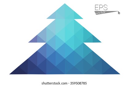 Blue, pink low poly style christmas tree vector illustration consisting of triangles. Abstract triangular polygonal origami or crystal design of New Years celebration. Isolated on white background