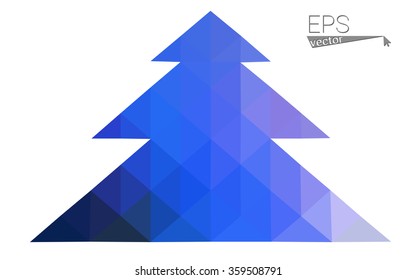 Blue, pink low poly style christmas tree vector illustration consisting of triangles. Abstract triangular polygonal origami or crystal design of New Years celebration. Isolated on white background