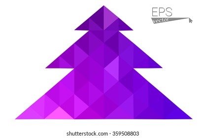 Blue, pink low poly style christmas tree vector illustration consisting of triangles. Abstract triangular polygonal origami or crystal design of New Years celebration. Isolated on white background
