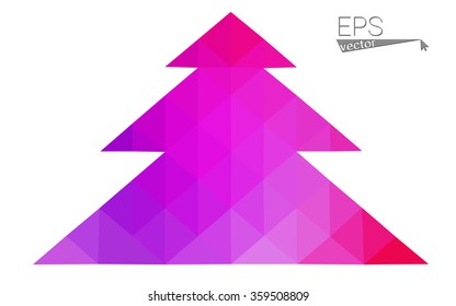 Blue, pink low poly style christmas tree vector illustration consisting of triangles. Abstract triangular polygonal origami or crystal design of New Years celebration. Isolated on white background