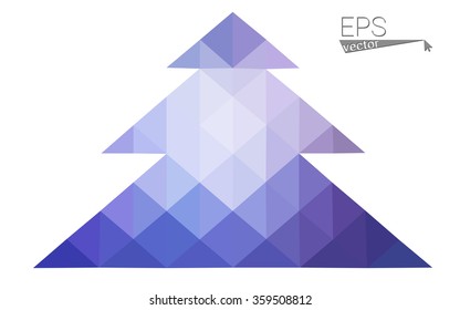 Blue, pink low poly style christmas tree vector illustration consisting of triangles. Abstract triangular polygonal origami or crystal design of New Years celebration. Isolated on white background