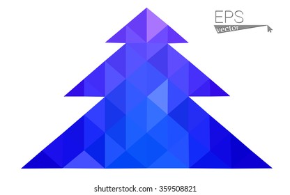 Blue, pink low poly style christmas tree vector illustration consisting of triangles. Abstract triangular polygonal origami or crystal design of New Years celebration. Isolated on white background