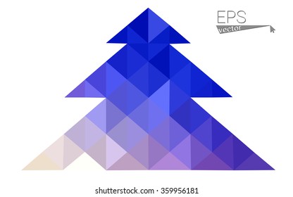 Blue, pink low poly style christmas tree vector illustration consisting of triangles. Abstract triangular polygonal origami or crystal design of New Years celebration. Isolated on white background