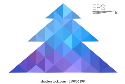Blue, pink low poly style christmas tree vector illustration consisting of triangles. Abstract triangular polygonal origami or crystal design of New Years celebration. Isolated on white background