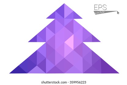 Blue, pink low poly style christmas tree vector illustration consisting of triangles. Abstract triangular polygonal origami or crystal design of New Years celebration. Isolated on white background