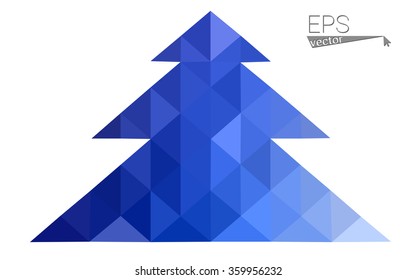 Blue, pink low poly style christmas tree vector illustration consisting of triangles. Abstract triangular polygonal origami or crystal design of New Years celebration. Isolated on white background