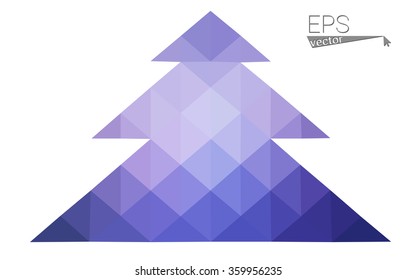 Blue, pink low poly style christmas tree vector illustration consisting of triangles. Abstract triangular polygonal origami or crystal design of New Years celebration. Isolated on white background