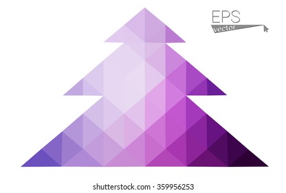 Blue, pink low poly style christmas tree vector illustration consisting of triangles. Abstract triangular polygonal origami or crystal design of New Years celebration. Isolated on white background