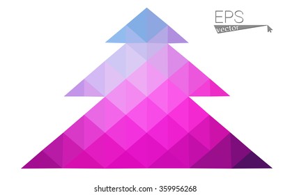 Blue, pink low poly style christmas tree vector illustration consisting of triangles. Abstract triangular polygonal origami or crystal design of New Years celebration. Isolated on white background