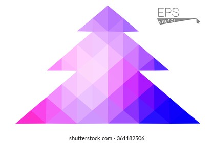 Blue, pink low poly style christmas tree vector illustration consisting of triangles. Abstract triangular polygonal origami or crystal design of New Years celebration. Isolated on white background