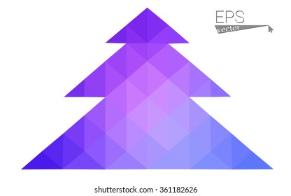 Blue, pink low poly style christmas tree vector illustration consisting of triangles. Abstract triangular polygonal origami or crystal design of New Years celebration. Isolated on white background
