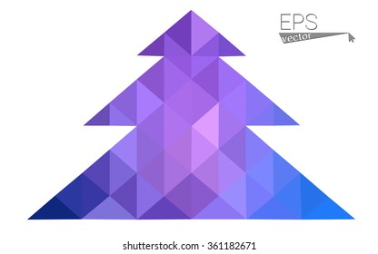 Blue, pink low poly style christmas tree vector illustration consisting of triangles. Abstract triangular polygonal origami or crystal design of New Years celebration. Isolated on white background