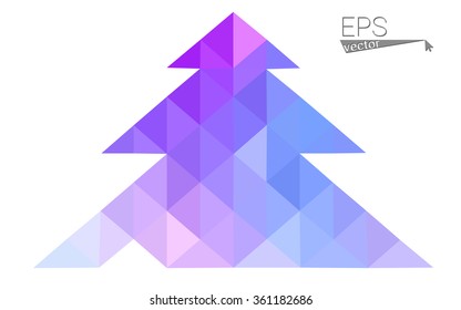 Blue, pink low poly style christmas tree vector illustration consisting of triangles. Abstract triangular polygonal origami or crystal design of New Years celebration. Isolated on white background