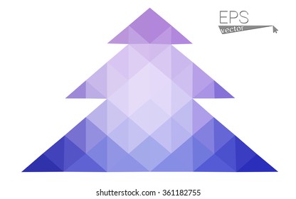 Blue, pink low poly style christmas tree vector illustration consisting of triangles. Abstract triangular polygonal origami or crystal design of New Years celebration. Isolated on white background