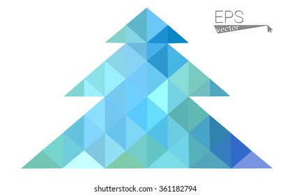 Blue, pink low poly style christmas tree vector illustration consisting of triangles. Abstract triangular polygonal origami or crystal design of New Years celebration. Isolated on white background