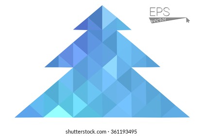 Blue, pink low poly style christmas tree vector illustration consisting of triangles. Abstract triangular polygonal origami or crystal design of New Years celebration. Isolated on white background