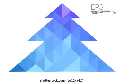 Blue, pink low poly style christmas tree vector illustration consisting of triangles. Abstract triangular polygonal origami or crystal design of New Years celebration. Isolated on white background