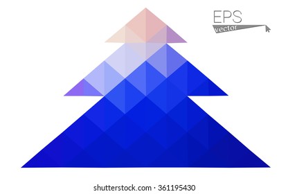 Blue, pink low poly style christmas tree vector illustration consisting of triangles. Abstract triangular polygonal origami or crystal design of New Years celebration. Isolated on white background